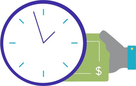 Clock with a hand holding a dollar
